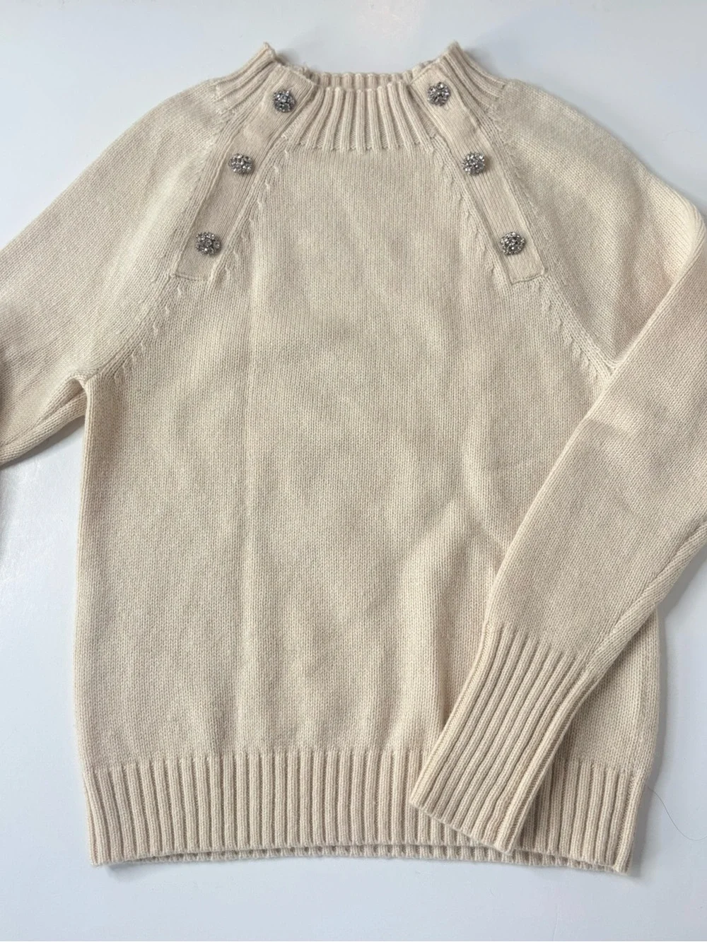 B17 J. Crew Cream Crewneck Sweater with Embellished Buttons Small